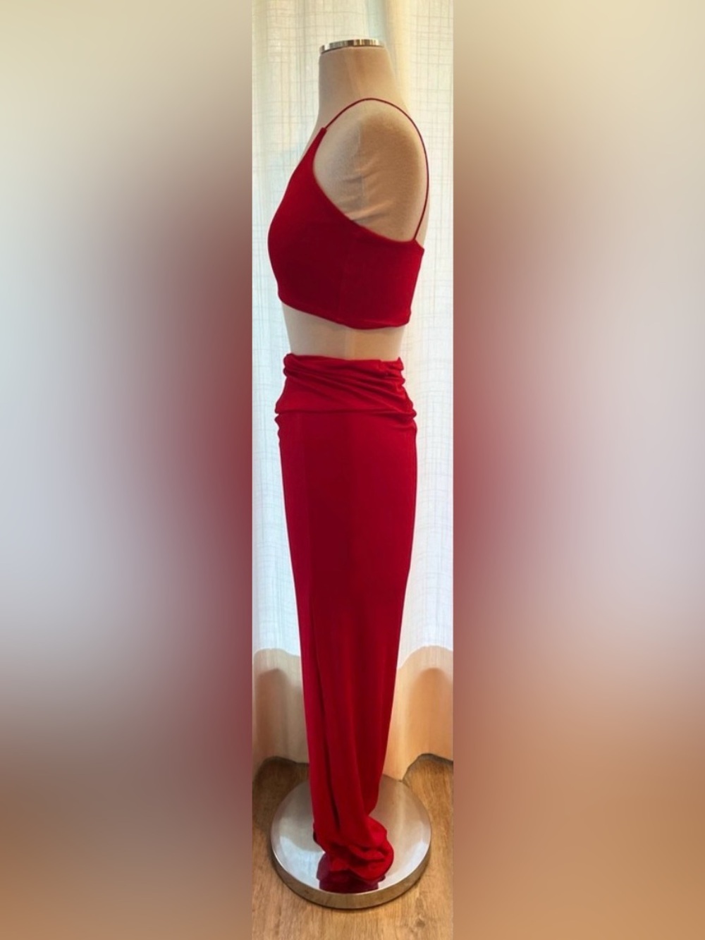 Women’s Red Midi Tank Top and Skirt Set Small - Picture 2 of 3